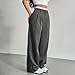 Women's Striped Straight Dress Pants Fashion Wide Leg Baggy Casual Fit High Waisted Comfy Spring Work Office Long Plus Size White-Trim Pinstripe Trendy Trousers with Pockets Grey Large