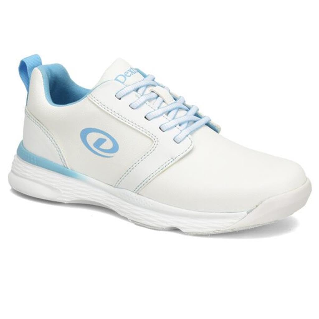 Dexter Womens Raquel LX Bowling Shoes (for Right or Left Handed Bowlers- Universal Slide Soles on Both Shoes) Bowling Shoes - White/Blue 9.5