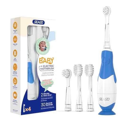 Seago Elektrische Zahnbürste Kinder ab 0-3 Jahr mit LED Licht, Weichen BPA-freiem Runder Gummierte Bürstenkopf, 2 Minuten Smart Timer, Wasserdicht IPX7, für Empfindliche Babyzähne, SG513(Dunkel Blau)
