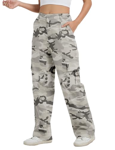 Image of Cargo Pants for Women High Waist Wide Leg Stretchy Pull On Baggy Casual Pants with Pockets