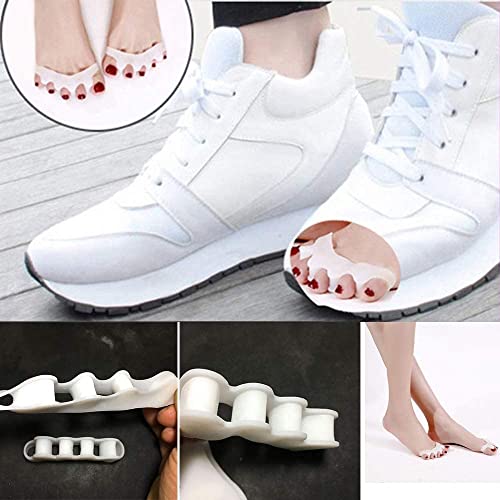 Image of Silicone Gel Toe Separators, 5 Holes High Elastic Toe Straightener Hammer Hallux Valgus Corrector Pain Relief Toe Straightener Achilles Stretcher, Toe Spacers Bunion (White)