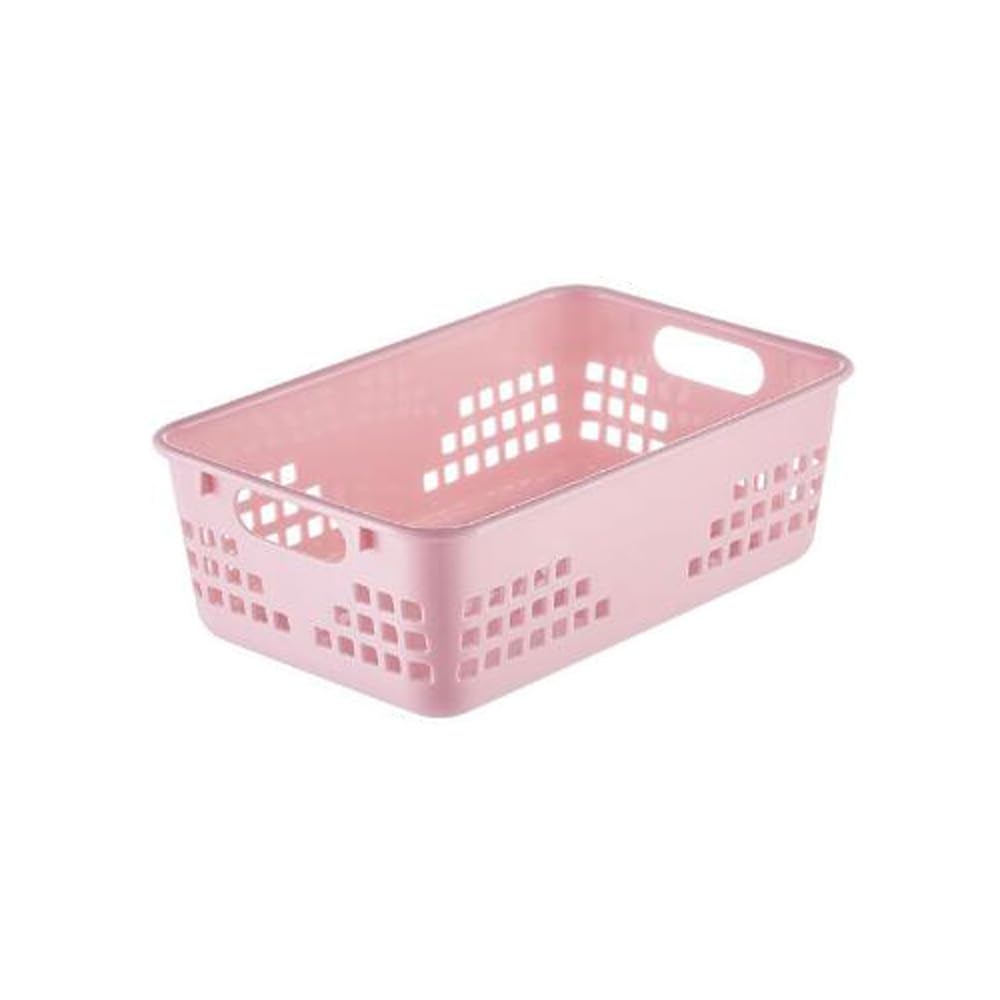 Plastic storage basket, Plastic storage box with handle suitable for storage rooms and cabinets, kitchen and bedroom (pink)