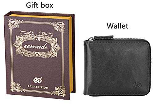 ee Men's Leather Zipper Wallet RFID Blocking Zip Around Wallet Bifold Multi Card Holder Purse black - Image 3