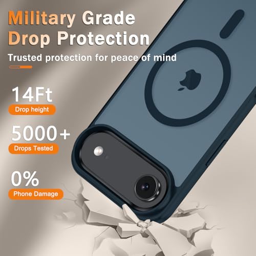 Image of YENAPOON for iPhone Air Case, Matte Magnetic Phone Cover [with 1 Screen Protector] [Support for MagSafe] [Shockproof Military Grade Protection] Translucent Frosted Back, Navy Blue