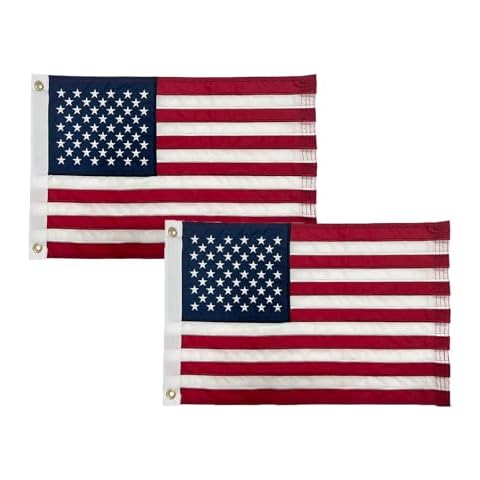 AZCOVER 2 Pack American Flag 12x18 Inch Boat Flag for Outside, 210D Small American Flags with Embroidered Stars Sewn Stipes and Brass Grommets for Marine Yacht UTV Cover