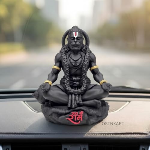 Image of Hanuman Idol for Car Dashboard, 3.25 Inch Black Polyresin Murti