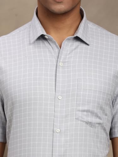 Image of Turtle Men Regular Fit Checkered 100% Cotton Grey Formal Shirt||Men's Formal Shirt||Men's Shirt