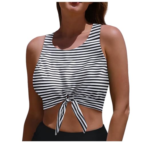 Parte superior de bikini para mujer, con nudo frontal y cuello alto, parte superior corta de secado rápido, traje de baño de playa, tirantes deportivos, parte superior acolchada y espalda cruzada, 22,
