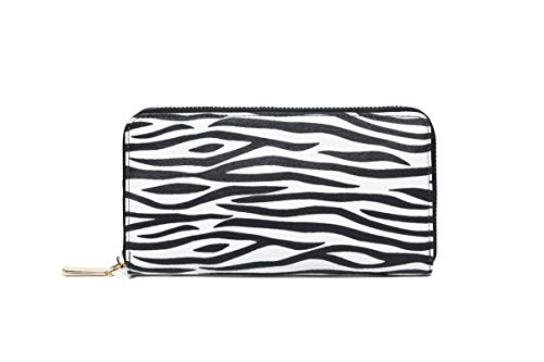 Daisy Rose Women’s Zip-Around Wallet & Phone Clutch with RFID Blocking, PU Vegan Leather (Zebra)