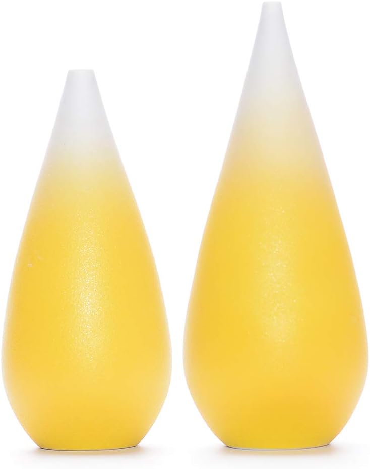 Set of 2 Handmade Home Decoration Vases Ceramic Water Drop Shaped Vases (Drop#Yellow&White)