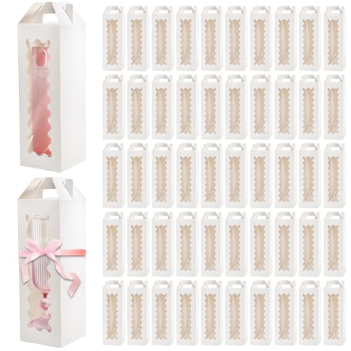 Tlence 50 Pack Gift Box for Sublimation Transparent Tumbler Wrapping Boxes Glass Packaging Exhibition Box with Handle Heat Press Blank Boxes for 20oz/30oz Wine Bottle Cup Jars Birthday Presents