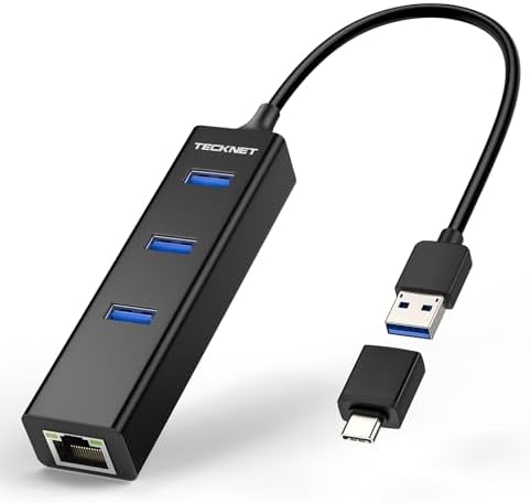 TECKNET USB C to Ethernet, Aluminum 3 Port USB 3.0 Hub with RJ45 ...