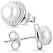 Produktbild MATERIA Perlenohrringe Stecker Silber 925 - runde Ohrstecker Perle weiß Braut Schmuck mit Zirkonia SO-444