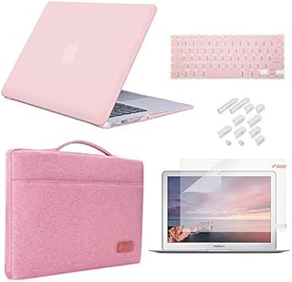 iCasso MacBook Pro 13 Inch Case 2012 - 2015 Release Model A1425/A1502 Bundle 5 in 1, Hard Plastic Case, Sleeve, Screen Protector, Keyboard Cover & Dust Plug Compatible Old MacBook Pro 13 - Rose Quartz