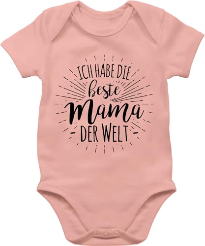 Baby Body Kurzarm - Ich habe die beste Mama der Welt - 6/12 Monate - Babyrosa - muttertagsbody babykleidung mädchen mutter muddi mami bodys muttertasgsgeschenke kurzarmbody muttertag mamas super