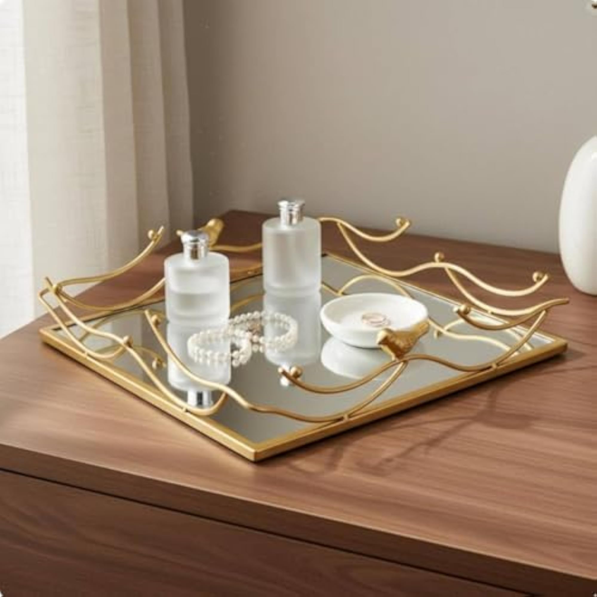 Nordic Design Gold Bird Decorative Tray for Perfume