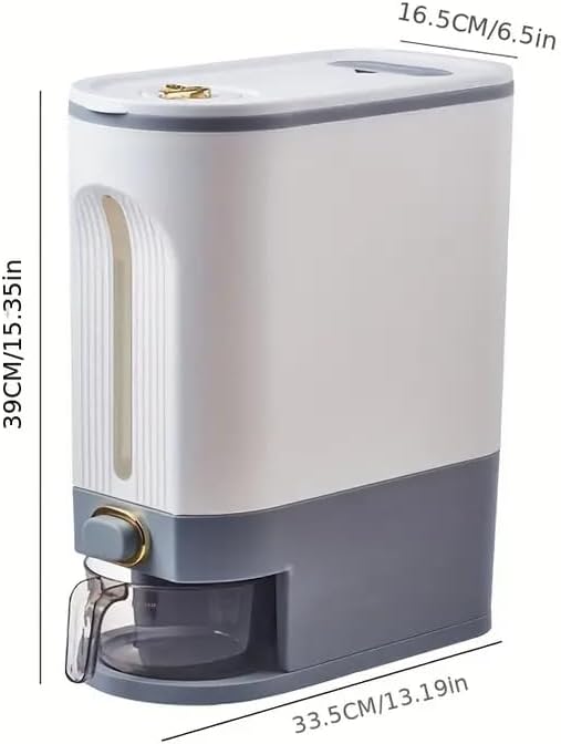 Miniatura 7 de Cubo dispensador de arroz con abertura gris, contenedor grande de grano sellado con taza medidora, contenedores de almacenamiento de alimentos secos