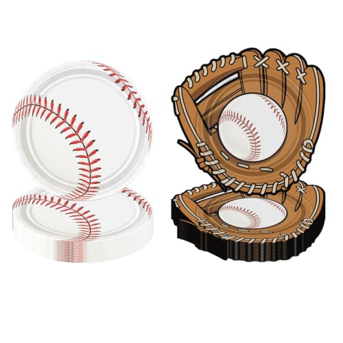 APUXXJUPA Baseball Party Disposable Paper Plates 50 Pack Baseball Plates 9 Inch and 8 Inch Baseball Themed Decorations for Baseball Birthday Party Supplies