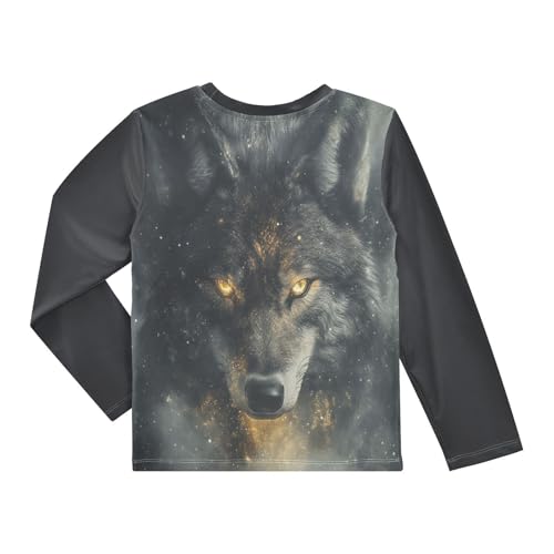 Glowing Wolf Gray Boy's Rash Guard Swim Shirt Long Sleeve Sun Shirt for Swimming Pool Beach UPF50+2