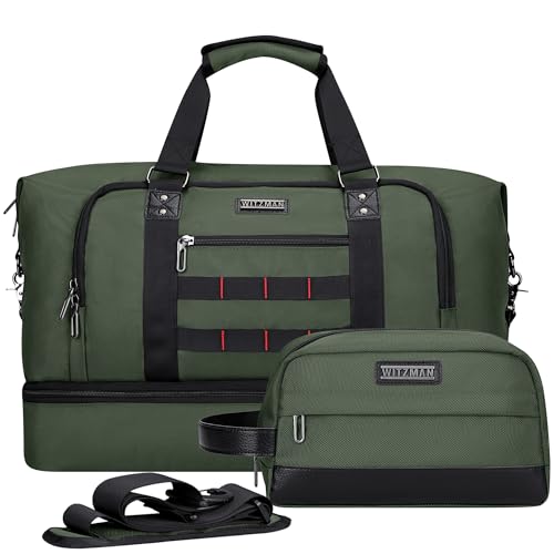 Image of WITZMAN Travel Duffle Bags for Men Gym Bag with Toiletry Bag Sets Carry On Overnight Bag 55L （B696 Army Green）