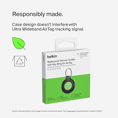 Image of Belkin Waterproof Apple AirTag Secure Holder with Key Ring, Durable Scratch-Resistant AirTag Case, Protective AirTag Keychain Accessory for Keys, Pets, Luggage, Backpacks, and More - Black