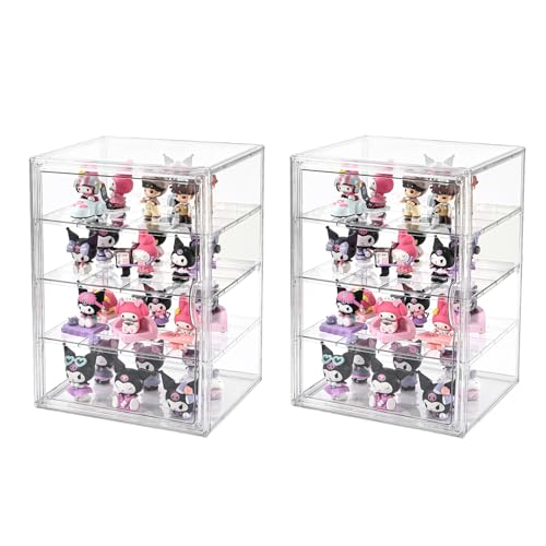 Image of 2 Pack 4 Tier Display Case for Collectibles,Clear Display Box with 3 Movable Plates ,Storage Container with Magnetic Door (XXL-4 Tier-2 Pack)
