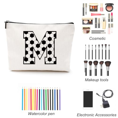 LONGXIN Soccer Initial A-Z Letter Makeup Bag - Monogrammed Cosmetic Toiletry Pouch for Women, Mom, Girls, Best Friend, Coach - Personalized Team Gift (M)3