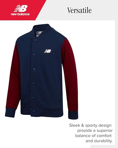 New Balance Boys Bomber Jacket - Lightweight Button Up Cotton Fleece Bomber Varsity Jacket for Boys with Pockets (8-20)4