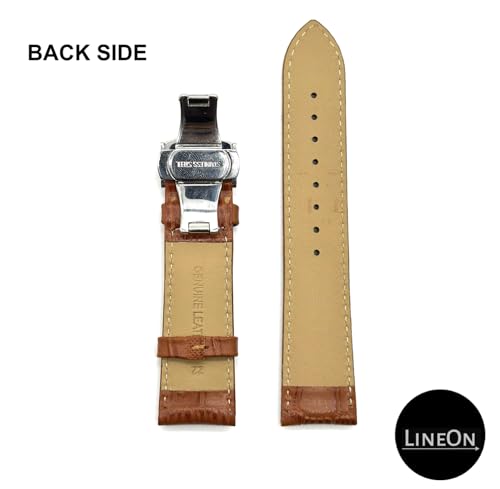 Image of Lineon 20mm Half Padded Leather Mens Watch Strap with ButterFly Lock For Branded Watches Tool and Pins Include
