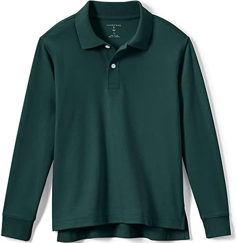 Lands' End School Uniform Kids Long Sleeve Interlock Polo Shirt Large Evergreen
