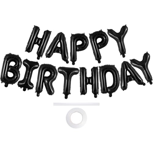 TOTAFAM Happy Birthday Balloons Banner Foil Balloon Personalized Name Letters Balloons Sign Birthday Party Decorations for Women Men Boys Girls Black