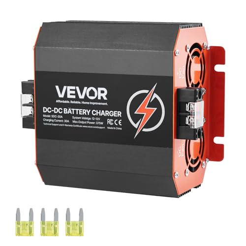 VEVOR 12V 30A DC to DC Battery Charger, 375W, On-Board Battery Charger for Lead-Acid, Lithium, AGM, Gel, and Flooded Batteries, Smart Multi-Stage Charging, for RVs, Commercial Vehicles, Boats, Yachts
