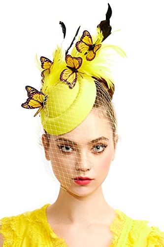 Coucoland Fascinators Hat Tea Party Pillbox Hat Butterfly Fascinator Headband For Derby (Style2-Gold) #TOP23