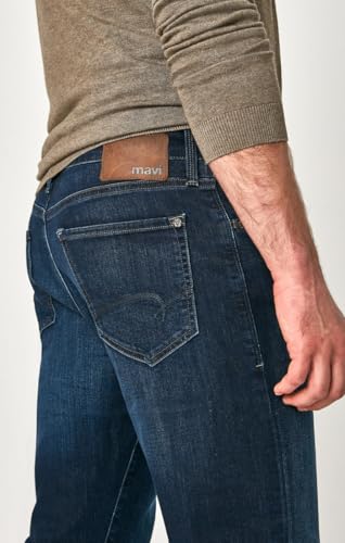 Mavi Matt Classic Men's Straight Leg Jeans, Mid-Rise Relaxed Fit Jeans for Men, Deep Clean Comfort, Dark Wash Blue Jeans, 40 x 324