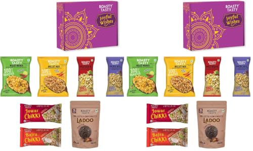 Image of Roasty Tasty Joyful Wishes Gift Box | Premium Healthy Snacks & Sweets Hamper | No Added Sugar Ladoos & Palm Oil Free Millet Snacks | Corporate Gifting for Clients & Employees | Festive Gift for Friends & Family | Gourmet Snacks Hamper for Diwali Gifting | Premium Gift
