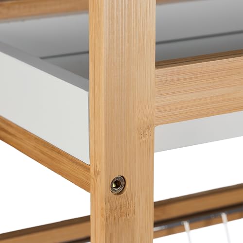 Relaxdays Nischenwagen, 4 Ablagen, schmales Nischenregal Bad & Küche, HBT 83 x 22 x 40 cm, Bambus, Rollregal, Natur/weiß