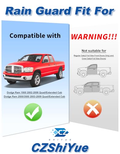 Image of Tape-on Rain Guards Fit for Dodge Ram 1500 Quad Cab 2002-2008&Ram 2500 /3500 2003-2009 Extended Cab Window Rain Guard Extra-Thick Deflectors Truck Window Vent Visors Shades Car Accessories