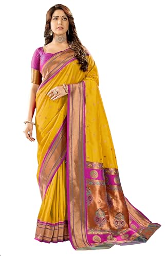Pujia Mills Women Pure paithani soft silk saree banarasi gold zari woven border saree for wedding south indian