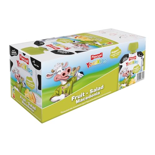 Pascual - Yogur Líquido Sabor Macedonia. Yogikids Pouch Pasteurizado, con Leche Pascual 100% Bienestar Animal. Caja de 24 uds x 80 g