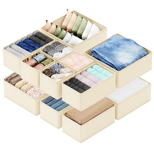 Image of SpaceAid Drawer Organizer Clothes, 12 Pack Dresser Organizer Bins for Nursery, Closet Organization and Storage Dividers for Clothing, Baby Clothes, Underwears, Socks (Beige)