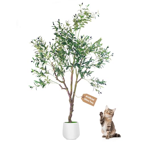 BLATOMIC Olive Trees Artificial Indoor, 6FT Tall Faux Olive Tree with White Tall Planter, Artificial...