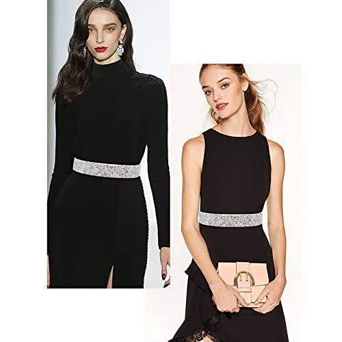 Rhinestone Elastic PU Leather Belt Shiny Crystal Stretch Waist Belt Wide Waist Band for Women Dress3