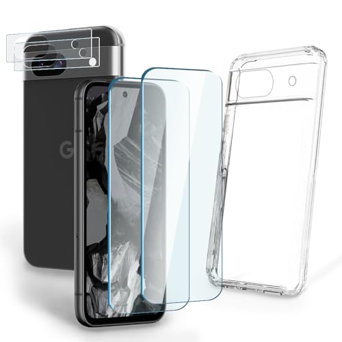 Cell Phone Screen Protector (4+1Pack) Compatible for Google Pixel 8A, Tempered Glass Film Anti-Scratch High Definition and Soft TPU Protective Case
