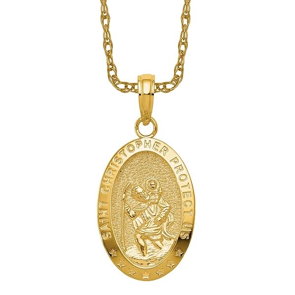 IceCarats 14K Solid Yellow Gold Saint Christopher Medal Patron of Travelers Athletes Protection Necklace Christian Religious Chain Pendant Faith Charm2