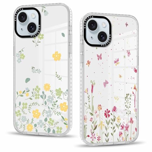 Phoona 2 pezzi Cover per iPhone 15 Plus 6,7'', Cellulare Trasparente Silicone Morbido Custodia per telefono Aesthetic Fiore Motivo Disegno Protezione Antiurto AntiGraffio Case per Ragazze, 09