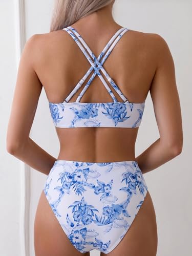 Image of Fanuerg Women's Sexy V Neck Bikini Sets Hollow Out Two Piece Swimsuits Cutout Mid Waist Bathing Suit