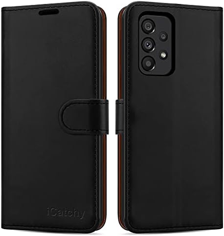 iCatchy for Samsung Galaxy A53 Case Leather Wallet Book Flip Folio Stand View Kickstand Card Slots Full Protection Folio Cover Compatible with Samsung A53 5G (Black)