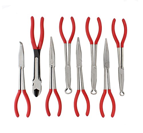 Abn 11In Plier 8-Piece Set – Long Reach Circle, Power Diagonal Cutting, S-Shape, Angled, And Straight Nose Pliers #TOP4