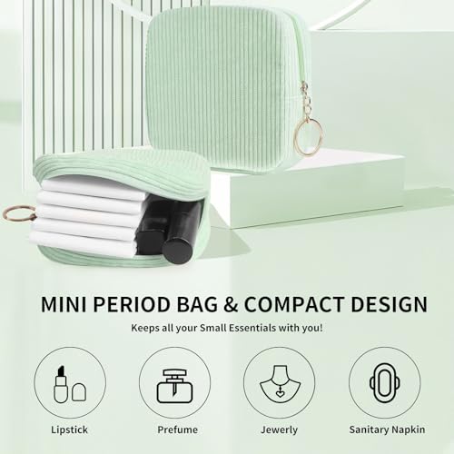 Image of Sanitary Napkin Storage Bag, Preppy Corduroy Period Bag for School Teen Girls, Cute Portable Period Pouch with Zipper, Sanitary Pads Bag Tampons Holder for Purse, First Period for Women Ladies