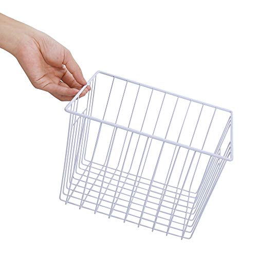 Y.Z.Bros Freezer Organizer Baskets, Kitchen Metal Wire Storage Bins, Pantry Cabinet Household Container Divider with Handles, Bathroom, Closet, Bedroom, Office, Rustproof - White (3)